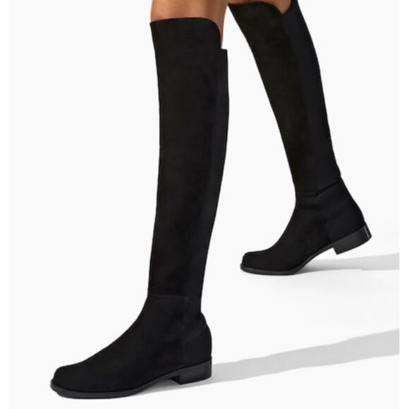 Stuart Weitzman 5050 Over The Knee High Boots Suede Leather Flat, Black - Picture 1 of 16